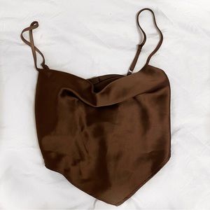 Brown Satin Crop Top